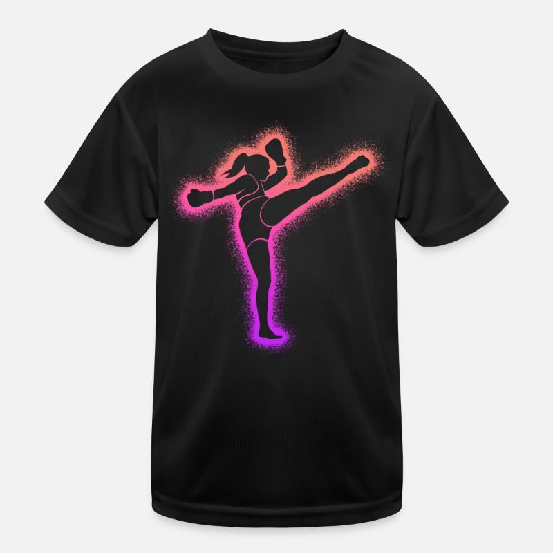 Muay Thai Bunter Kickboxer Kickboxen Mädchen Kinder Funktions-T-Shirt
