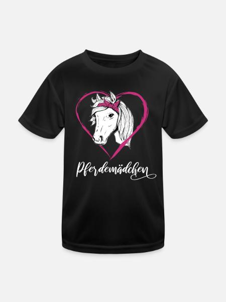 Pferdemädchen Pferde Herz Geschenkidee - Kinder Funktions-T-Shirt - Schwarz - Vorne