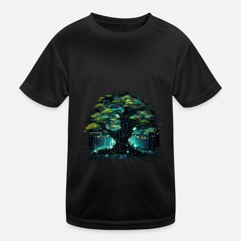 Lebensbaum Mit Technik - Kinder Funktions-T-Shirt - Schwarz