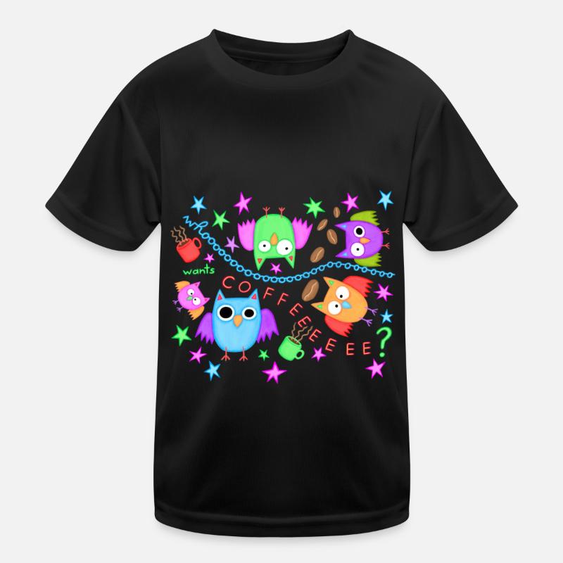 Kaffee Eulen lustig Eule Müde Koffein Büroleben Kinder Funktions-T-Shirt