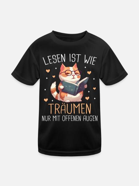 Buch Lesen Bücher Buch Nerd Bücherwurm - Kinder Funktions-T-Shirt - Schwarz - Vorne