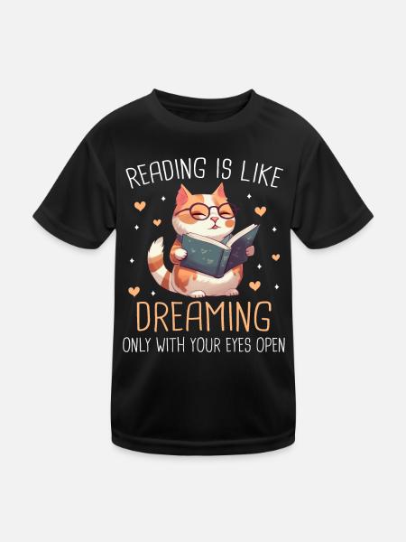 Bücher Buch lesen Bücherei Bibliothek Bücherwurm - Kinder Funktions-T-Shirt - Schwarz - Vorne