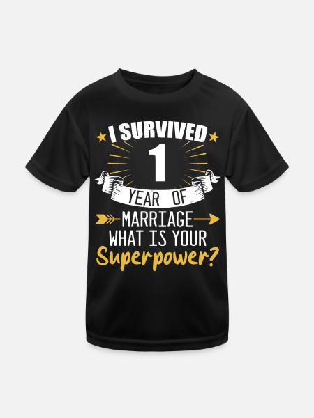 1. Hochzeitstag Ehemann Ehefrau Hochzeit - Kinder Funktions-T-Shirt - Schwarz - Vorne