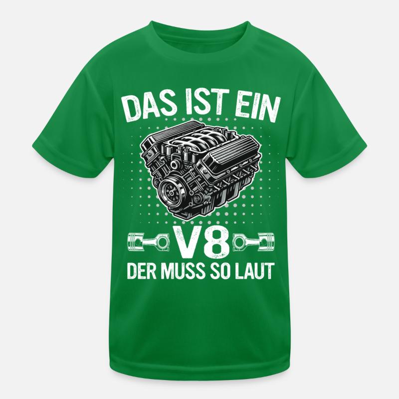 V8 Motor 8 Zylinder Hubraum Auto Tuning Tuner Kinder Funktions-T-Shirt