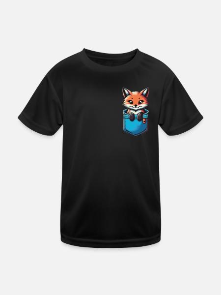 Fuchs Füchse Tier - Kinder Funktions-T-Shirt - Schwarz - Vorne