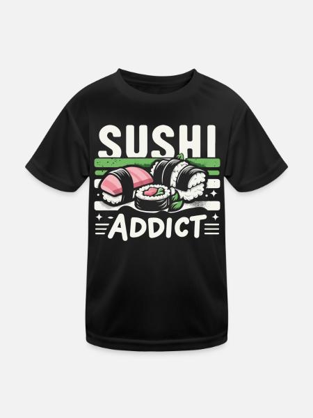 Sushi Japanisches Essen Maki Sushi Kawaii - Kinder Funktions-T-Shirt - Schwarz - Vorne