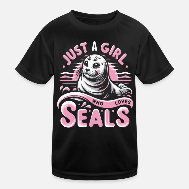 Robbe Robben Tier Seelöwe - Kinder Funktions-T-Shirt - Schwarz