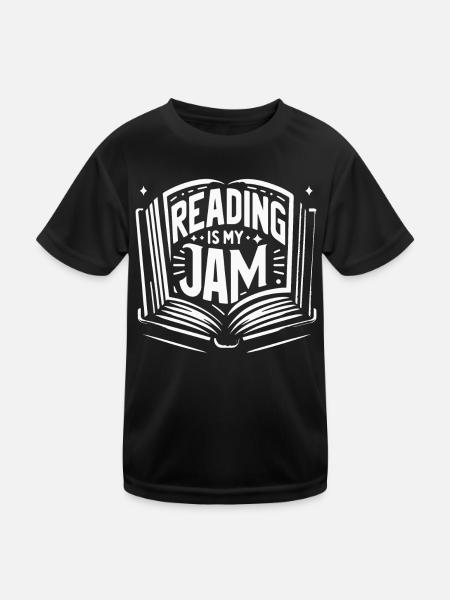 Bücher Buch lesen Bücherei Bibliothek Bücherwurm - Kinder Funktions-T-Shirt - Schwarz - Vorne