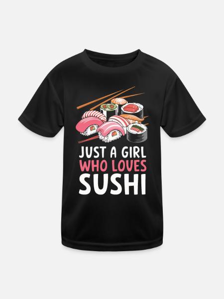 Sushi Japanisches Essen Maki Sushi Kawaii - Kinder Funktions-T-Shirt - Schwarz - Vorne