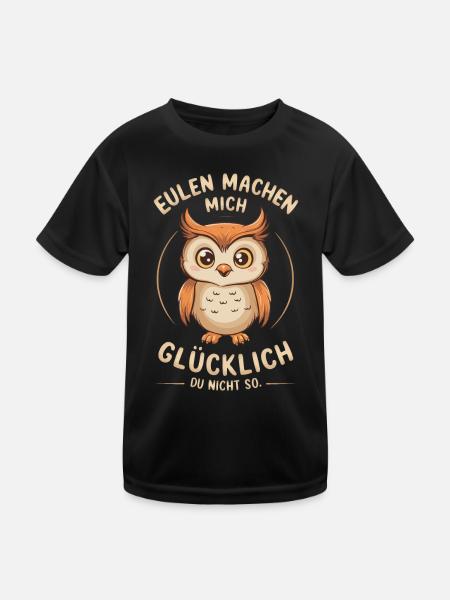 Nachteule Eule Eulen Vogel - Kinder Funktions-T-Shirt - Schwarz - Vorne