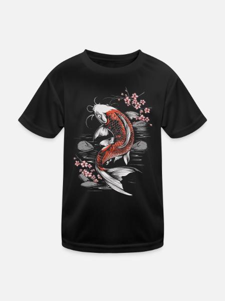 Koi Fisch Karpfen Japan China Fische - Kinder Funktions-T-Shirt - Schwarz - Vorne