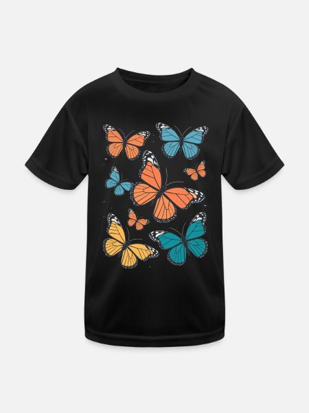 Schmetterling Monarchfalter Bunt Schmetterlinge - Kinder Funktions-T-Shirt - Schwarz - Vorne