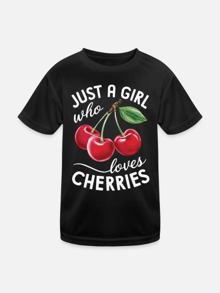Kirsche Kirschen Früchte Essen - Kinder Funktions-T-Shirt - Schwarz - Vorne