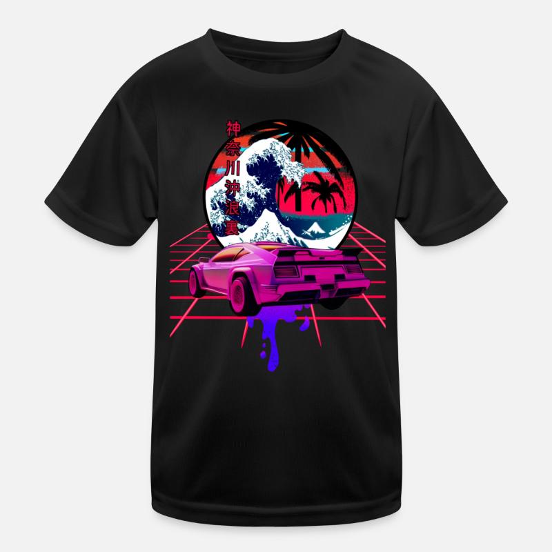 große Welle vor kanagawa retro wave sunset Kinder Funktions-T-Shirt