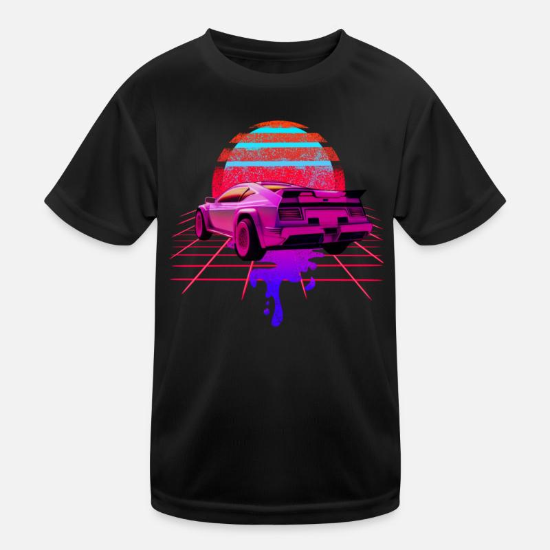 Retro Wave Auto 80s Skyline Vaporwave Kinder Funktions-T-Shirt