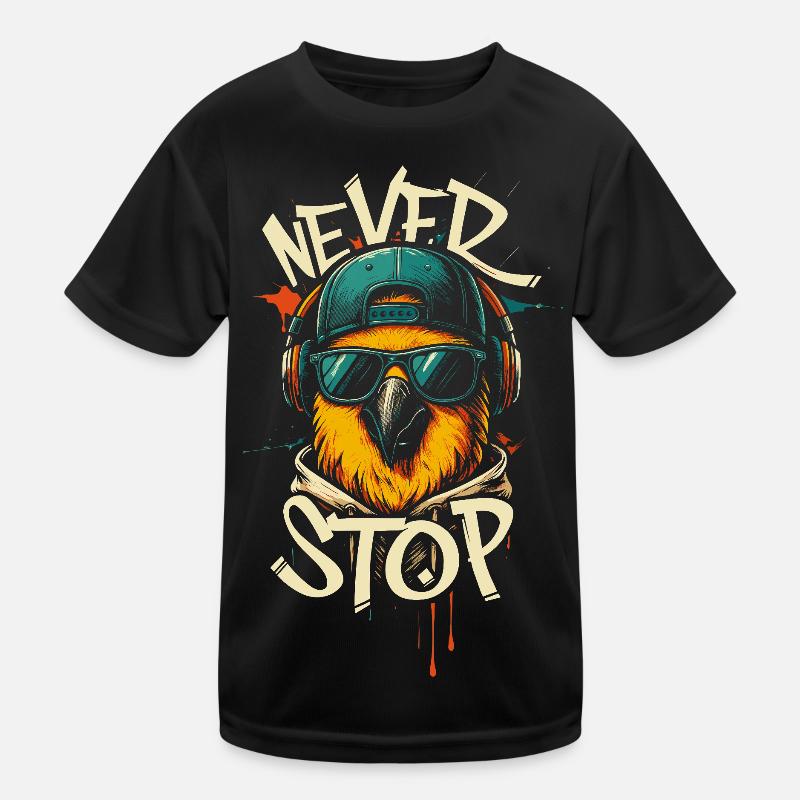 Cool Parrot Illustration - Kids Functional T-Shirt - black