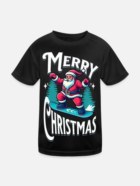 Snowboard Santa Claus - Kinder Funktions-T-Shirt - Schwarz - Vorne