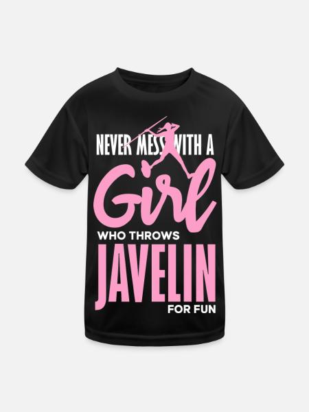 Javelin thrower with fun statement - Kids Functional T-Shirt - black - Front