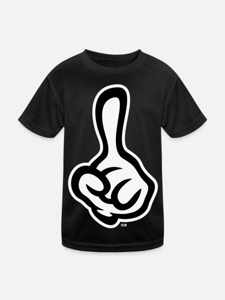 Erhobener Zeigefinger (Finger / Linke Hand NEG2C) - Kinder Funktions-T-Shirt - Schwarz - Vorne