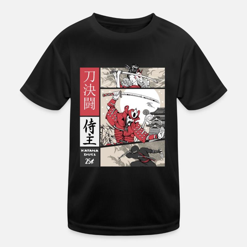 samurai vs ninja Katana vs sword on Comic Style Kinder Funktions-T-Shirt