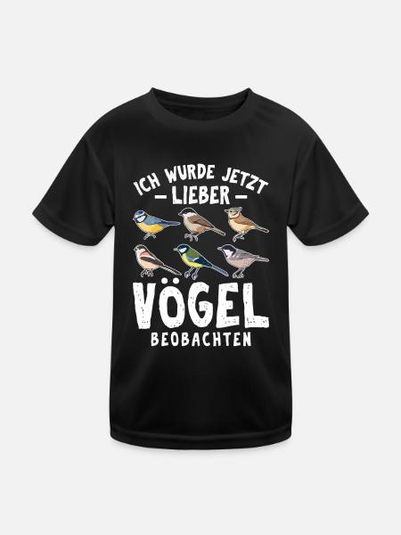 Ich würde jetzt lieber Vögel beobachten - Kinder Funktions-T-Shirt - Schwarz - Vorne