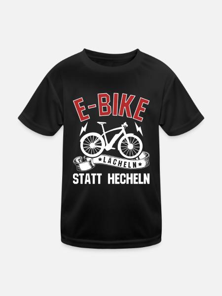 EBike elektrisches Radfahrer Lächeln statt hecheln - Kinder Funktions-T-Shirt - Schwarz - Vorne