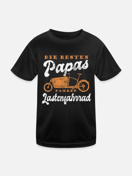 Die besten Papas fahren Lastenfahrrad - Kinder Funktions-T-Shirt - Schwarz - Vorne