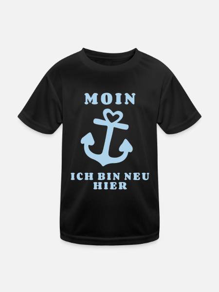 Moin bin neu hier Anker Baby Geburt Spruch - Kinder Funktions-T-Shirt - Schwarz - Vorne