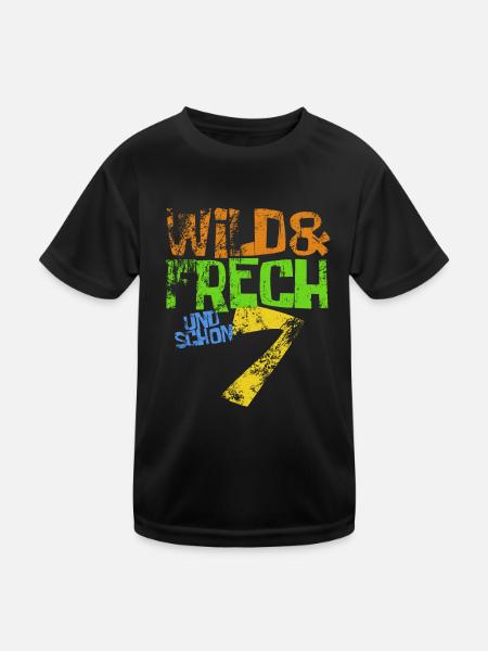 Wild & frech und schon 7 Geburtstag Geschenk - Kinder Funktions-T-Shirt - Schwarz - Vorne