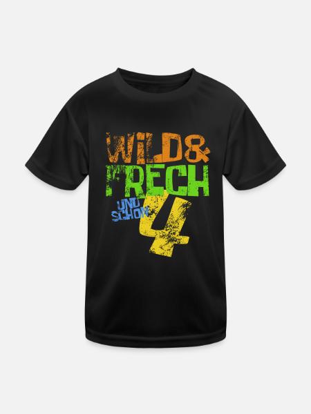 Wild & frech und schon 4 Geburtstag Geschenk - Kinder Funktions-T-Shirt - Schwarz - Vorne