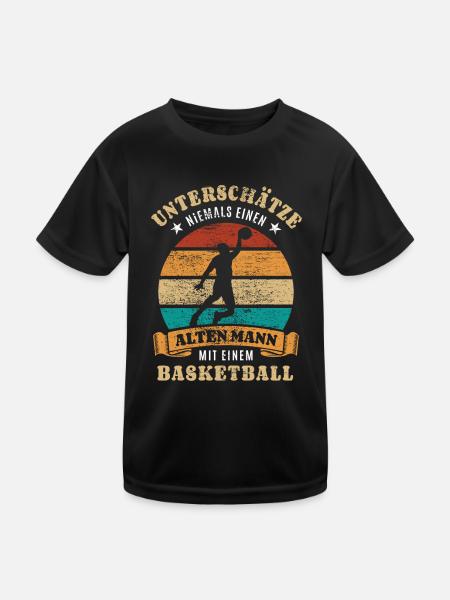 Unterschätze niemals einen alten Mann - Basketball - Kinder Funktions-T-Shirt - Schwarz