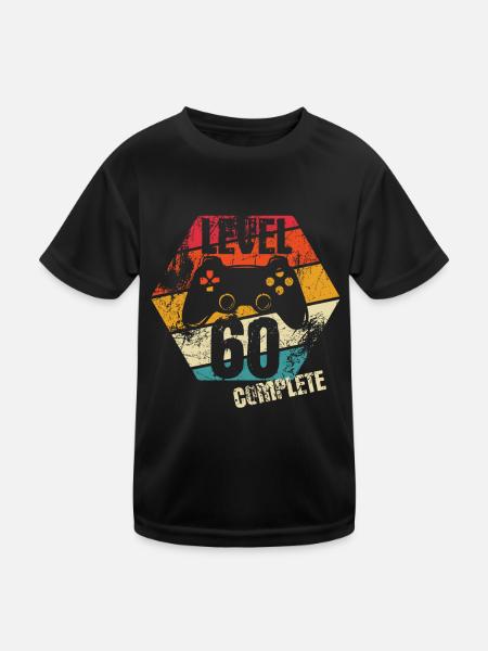 Level 60 Complete - Gamer - Birthday - Gift - Kids Functional T-Shirt - black - Front