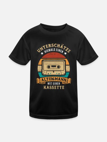 Unterschätz nie einen alten Mann mit Kassette - Kinder Funktions-T-Shirt - Schwarz - Vorne