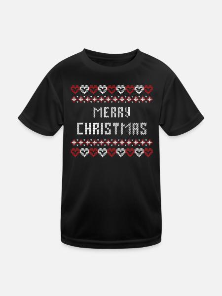 Merry Christmas, Ugly, X-Mas, Weihnachten Norweger - Kinder Funktions-T-Shirt - Schwarz - Vorne