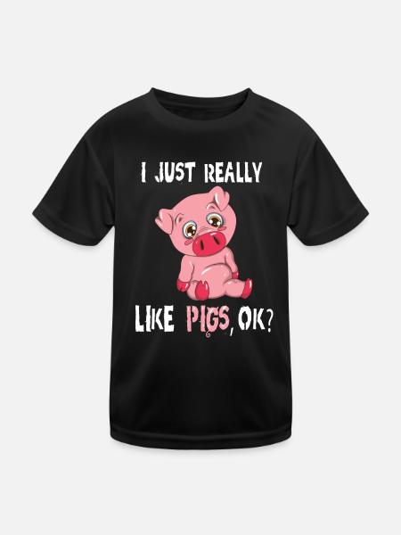 I Just really like Pigs ok Cochon rose Renard - T-shirt sport Enfant - noir - Devant