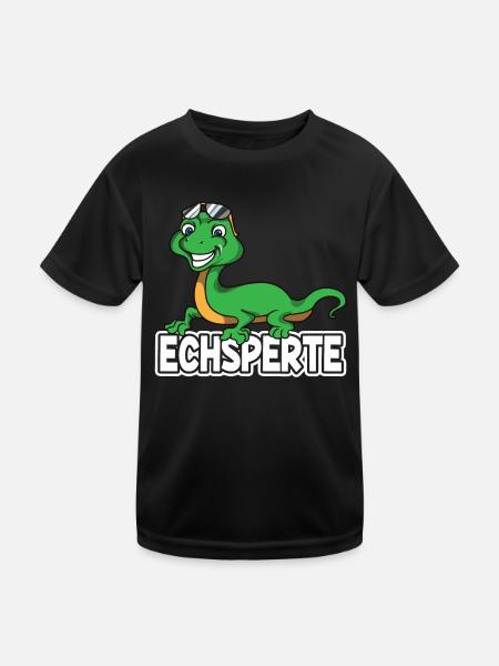 Echsperte Echse Reptilien Eidechse Experte Spruch - Kinder Funktions-T-Shirt - Schwarz - Vorne