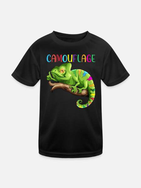 Chamäleon Reptilien Leguan Echse Camouflage - Kinder Funktions-T-Shirt - Schwarz - Vorne