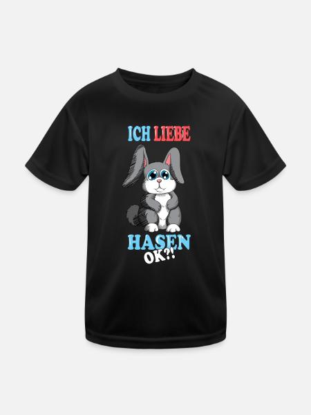 Hase Häschen Kaninchen Ich liebe Hasen ok Nagetier - Kinder Funktions-T-Shirt - Schwarz - Vorne