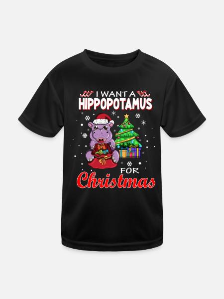 I want a Hippopotamus for Christmas Nilpferd XMAS - Kinder Funktions-T-Shirt - Schwarz - Vorne