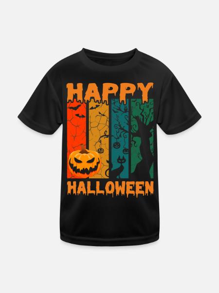 Retro Happy Halloween Design Pumpkin Black Cat - T-shirt sport Enfant - noir - Devant