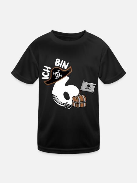 ICH BIN 6 PIRAT PIRATEN KINDERGEBURTSTAG - Kinder Funktions-T-Shirt - Schwarz - Vorne