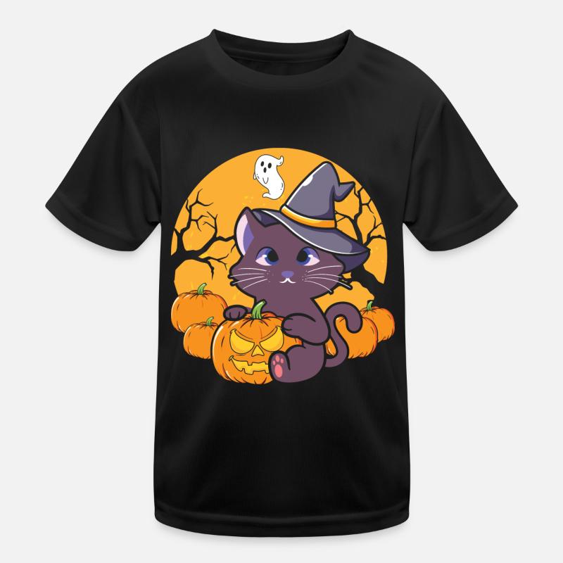 Halloween Cat Witch Kids Functional T-Shirt