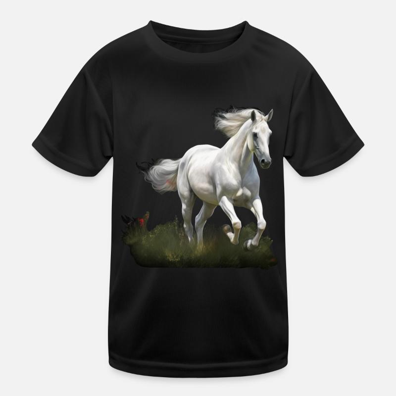 Cheval blanc style peinture réaliste dans un pré T-shirt sport Enfant