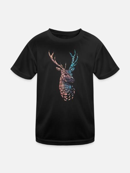 Low Poly Hirsch Gradient - Kinder Funktions-T-Shirt - Schwarz - Vorne