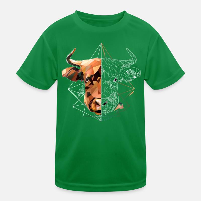 Low Poly Art Highland Beef Cool Polygon Tattoo Kids Functional T-Shirt