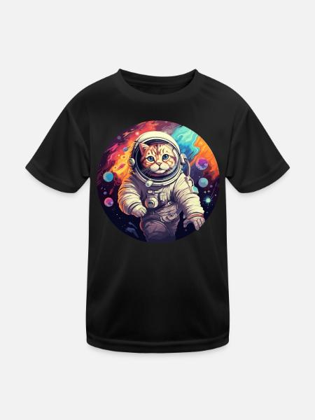 Katze Astronaut - Kinder Funktions-T-Shirt - Schwarz