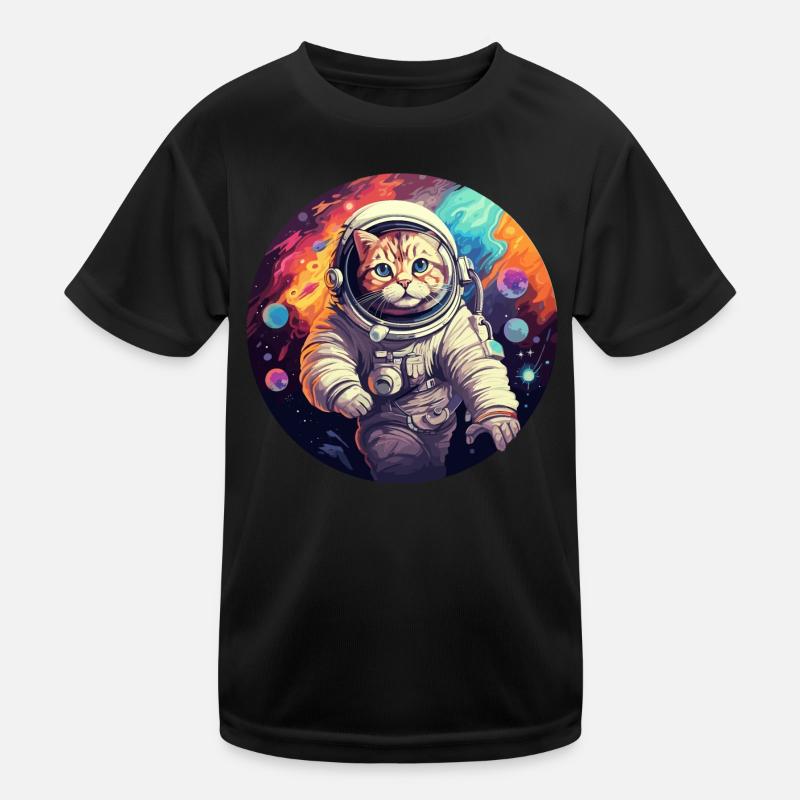 Cat Astronaut - Kids Functional T-Shirt - black