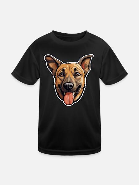 Malinois Hundegesicht - Lebendiges Woof - Kinder Funktions-T-Shirt - Schwarz - Vorne