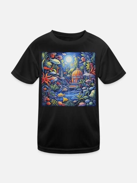 Aquarium - Kinder Funktions-T-Shirt - Schwarz - Vorne
