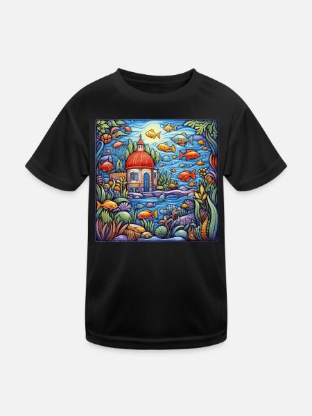 Aquarium - Kinder Funktions-T-Shirt - Schwarz - Vorne